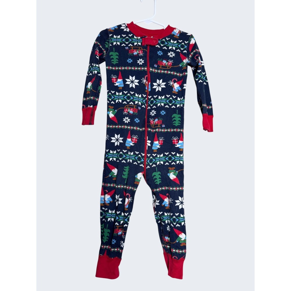 Hanna Andersson Kids 90cm US 3 Gnome Holiday Organic Cotton Zip Pajama Sleeper